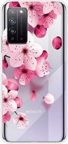 Voor Huawei Honor X10 gekleurd tekeningpatroon zeer transparant TPU beschermhoes (kersenbloesems)