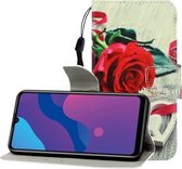 Voor Huawei Enjoy 10S Gekleurde Tekening Horizontale Flip Leren Case met Houder & Kaartsleuf & Portemonnee (Rode Roos)