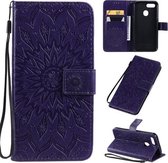 Voor OPPO A7 / A5s Geperst Afdrukken Zonnebloempatroon Horizontale Flip PU-lederen Case met Houder & Kaartsleuven & Portemonnee & Lanyard (Paars)