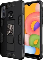 Voor Samsung Galaxy A21 Soldier Armor schokbestendig TPU + PC magnetische beschermhoes met houder (zwart)