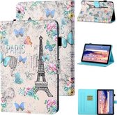 Voor Huawei MediaPad T5 10.1 Gekleurde Tekening Stiksels Horizontale Flip Lederen Case met Houder & Kaartsleuf (Toren en Vlinders)