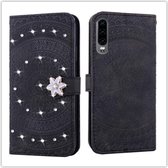 Voor Huawei P30 Pressed Printing Steken boorpatroon Horizontale Flip PU lederen tas met houder & kaartsleuven & portemonnee & & lanyard (zwart)