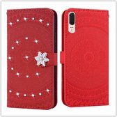 Voor Huawei P20 Pressed Printing Steken boorpatroon Horizontale Flip PU lederen tas met houder & kaartsleuven & portemonnee & & lanyard (rood)