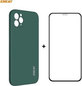 Voor iPhone 11 Pro Hat-Prince ENKAY ENK-PC0652 Vloeibare siliconen Rechte rand schokbestendige beschermhoes + 0.26 mm 9H 2.5D Volledige lijm Volledige dekking Gehard glasbeschermfolie (donker