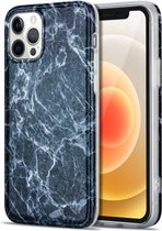 TPU glanzend marmeren patroon IMD beschermhoes voor iPhone 12 Pro Max (donkergrijs)