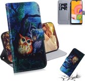 Voor Galaxy A01 3D Gekleurde Tekening Horizontale Flip Leren Case met Houder & Kaartsleuf & Portemonnee (Uil)