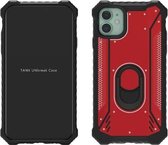 Voor iPhone 12 Pro Max schokbestendig metaal + TPU + pc combinatiebehuizing met ringhouder (rood)