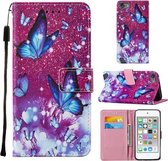 Voor iPod Touch 7/6/5 Cross Texture Painting Pattern Horizontale Flip Leather Case met Houder & Kaartsleuven & Portemonnee & Lanyard (Purple Butterfly)