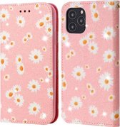 Voor iPhone 12/12 Pro Glinsterende Daisy Magnetische Horizontale Flip Leren Case met Houder & Kaartsleuven & Fotolijst (Roze)