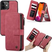 Voor iPhone 12 mini CaseMe-007 Crazy Horse-textuur Afneembare horizontale flip PU-lederen tas, met kaartsleuf en houder & ritsportemonnee en fotolijst (rood)