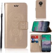 Voor Nokia 3.4 Windgong Uil Embossing Patroon Horizontale Flip Leren Case, met Houder & Kaartsleuven & Portemonnee (Goud)