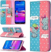Voor Huawei Y6 (2019) Gekleurde Tekening Patroon Onzichtbare Magnetische Horizontale Flip PU Lederen Case met Houder & Kaartsleuven & Portemonnee (Olifant)
