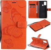 Voor OPPO A53 (2020) / A53s / A33 (2020) / A32 3D-vlinders reliëfpatroon horizontaal flip lederen tas met houder & kaartsleuf & portemonnee (oranje)