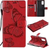 Voor OPPO Realme 7 Pro 3D vlinders reliëfpatroon horizontaal flip lederen tas met houder & kaartsleuf & portemonnee (rood)