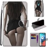 Voor Motorola Moto E7 Gekleurde Tekening Cross Textuur Horizontale Flip PU Lederen Case met Houder & Kaartsleuven & Portemonnee & Lanyard (Upskirt)