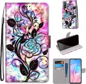 Voor Huawei Enjoy Z / 20 Pro Gekleurde Tekening Cross Textuur Horizontale Flip PU Lederen Case met Houder & Kaartsleuven & Portemonnee & Lanyard (Kleur Achtergrond Holle Bloem)