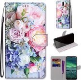 Voor Nokia 2.3 Gekleurde Tekening Cross Textuur Horizontale Flip PU Lederen Case met Houder & Kaartsleuven & Portemonnee & Lanyard (Lichtroze Boeket)