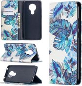 Voor Nokia 5.3 Gekleurde Tekening Patroon Onzichtbare Magnetische Horizontale Flip PU Lederen Case met Houder & Kaartsleuven & Portemonnee (Blauwe Bladeren)