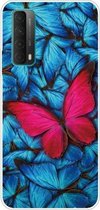 Voor Huawei P Smart 2021 schokbestendig geverfd transparant TPU beschermhoes (grote rode vlinder)