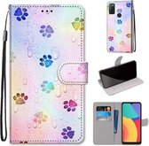 Voor Alcatel 1S (2021) Gekleurde Tekening Cross Textuur Horizontale Flip PU Leren Case met Houder & Kaartsleuven & Portemonnee & Lanyard (Voetafdruk Waterdruppels)