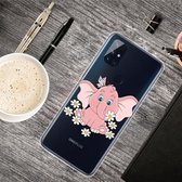 Voor OnePlus Nord N10 5G schokbestendig geverfd transparant TPU beschermhoes (kleine roze olifant)