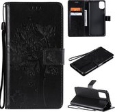 Voor LG K42 Tree & Cat Pattern Pressed Printing Horizontale Flip PU Leather Case met houder & kaartsleuven & portemonnee & Lanyard (zwart)