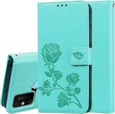 Voor Huawei Honor 9A Rose reliëf horizontale flip PU lederen tas met houder & kaartsleuven & portemonnee (groen)