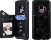 Voor Galaxy S9 vlinder reliëfpatroon schokbestendig beschermhoes met houder en kaartsleuven en fotolijst (zwart)