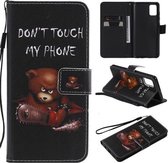 Voor Galaxy A51 Schilderen horizontale flip lederen tas met houder & kaartsleuf & lanyard (beer)