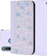 Krokodiltextuur Glitterpoeder Horizontale lederen flip-hoes voor Huawei P30 Lite, met kaartsleuven en houder (wit)