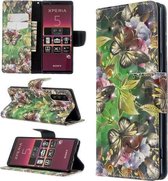 Voor Sony Xperia 5 / XZ5 3D gekleurd tekeningpatroon horizontale flip lederen tas, met houder & kaartsleuven en portemonnee (groene vlinder)