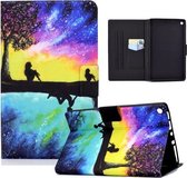 Voor Amazon Kindle Fire HD 10 (2015) / (2017) / (2019) Elektrisch geperst TPU Gekleurde tekening Horizontale flip lederen tas met houder & pennensleuf (sterrenhemelreflectie)