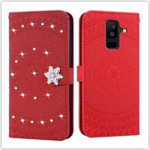 Voor Galaxy A6 Plus 2018 Geperst Afdrukken Steken Boorpatroon Horizontaal Flip PU-lederen hoes met houder & kaartsleuven & portemonnee & & lanyard (rood)