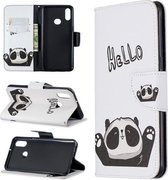 Voor Galaxy A10s Patroon Gekleurde Tekening Horizontale Leren Flip Case met Houder & Kaartsleuven & Portemonnee (Hallo Panda)