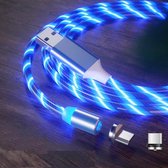 2 in 1 USB naar Type-C / USB-C + Micro USB Magnetische Absorptie Kleurrijke Streamer Oplaadkabel, Lengte: 1m (Blauw Licht)