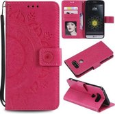 Voor LG K50 / Q60 Totem Bloem Reliëf Horizontale Flip TPU + PU lederen tas met houder & kaartsleuven & portemonnee (rood)