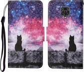 Voor Xiaomi Redmi Note 9 Pro Gekleurde Tekening Patroon Horizontale Flip Leren Case met Houder & Kaartsleuven & Portemonnee & Lanyard (Starry Cat)