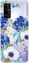 Voor Huawei Honor 30 schokbestendig geverfd TPU beschermhoes (blauw wit roos)