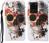 Voor Samsung Galaxy S20 Ultra Gekleurde Tekening Patroon Horizontale Flip Leren Case met Houder & Kaartsleuven & Portemonnee & Lanyard (Bloem Schedel)