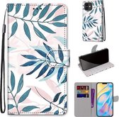 Gekleurde tekening Cross Texture Horizontale Flip PU lederen tas met houder & kaartsleuven & portemonnee & lanyard voor iPhone 12 mini (roze groen blad)