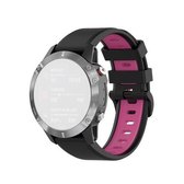 Voor Garmin Fenix 6 siliconen tweekleurige band (zwart rose rood)