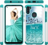 Voor Samsung Galaxy A11 Gekleurd tekeningpatroon PU Skinny + TPU beschermhoes (de zee)