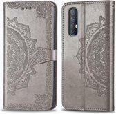 Voor OPPO Reno 3 Pro Halverwege Mandala Embossing Patroon Horizontale Flip PU lederen tas met houder & kaartsleuven & Walle & lanyard (grijs)