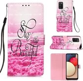 Voor Samsung Galaxy A02s (EU-versie) 3D-schilderij Horizontale lederen flip-hoes met houder & kaartsleuf & portemonnee & lanyard (roze wolken)