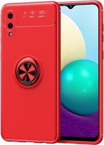 Voor Samsung Galaxy A02 metalen ringhouder 360 graden roterende TPU-hoes (rood + rood)