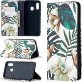 Voor Samsung Galaxy A10e / A20e Gekleurde tekening patroon onzichtbare magnetische horizontale flip PU lederen tas met houder & kaartsleuven & portemonnee (rode bladeren)