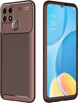 Voor OPPO A15 koolstofvezel textuur schokbestendig TPU-hoesje (bruin)