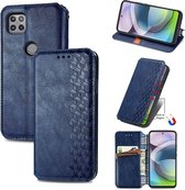 Voor Motorola MOTO G 5G Cubic Grid Pressed Horizontal Flip Magnetic PU Leather Case met houder & kaartsleuven & portemonnee (blauw)