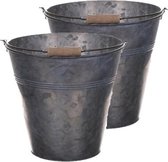 2x stuks metalen/zinken emmer grijs 13 liter - Huishoud/dranken emmers - Bloempot/plantenpot