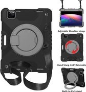 PC + siliconen schokbestendige combinatiebehuizing met 360 graden roterende houder & handvat & schouderriem & penhouder voor iPad Air 2020 10.9 (zwart + grijs)